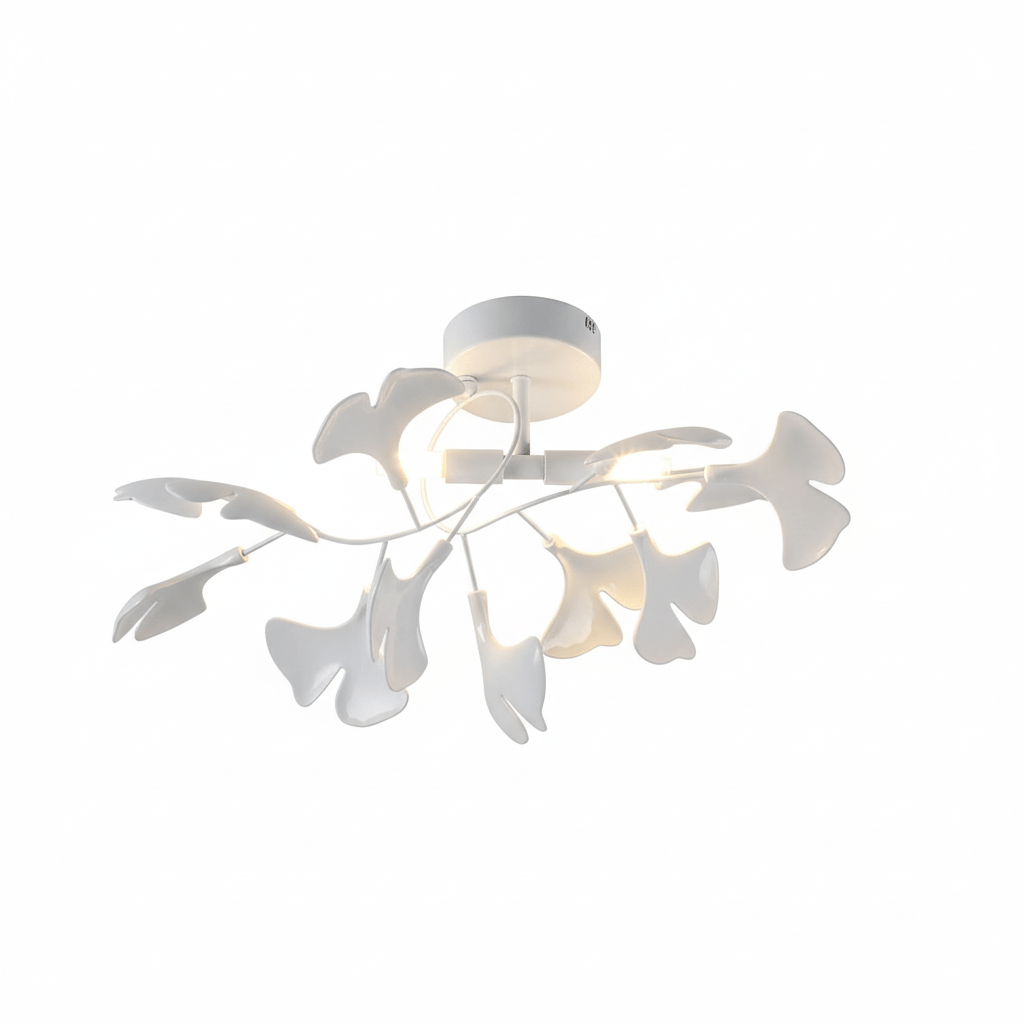 Keramische Hanglamp Ginkgo-Blad – Goudkleurige Armatuur met Witte Bladeren – Modern Natuurgeïnspireerd Design voor Woonkamer Eetkamer Slaapkamer | Sansoti