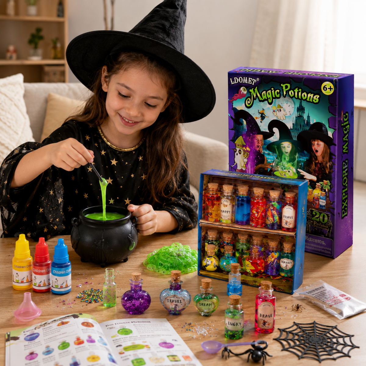 DIY Potions Lab for Children with 20 Bottles, Crystal Wands, Glow Stones, and Magical Toys | Sansoti