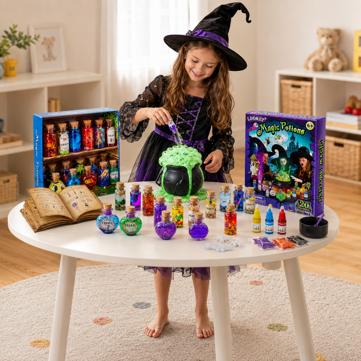 DIY Potions Lab for Children with 20 Bottles, Crystal Wands, Glow Stones, and Magical Toys | Sansoti