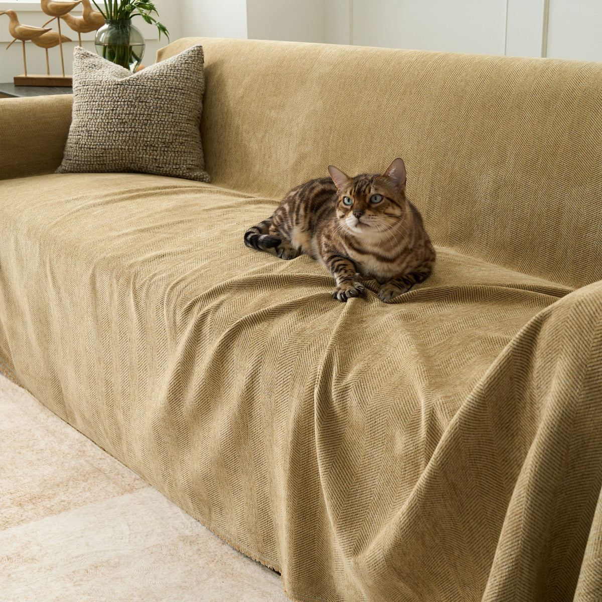 Fischgrätstruktur Sofabezug Haustierfreundlich Wasserabweisender Möbelschutz Textilgewebe Sofa Cover | Sansoti