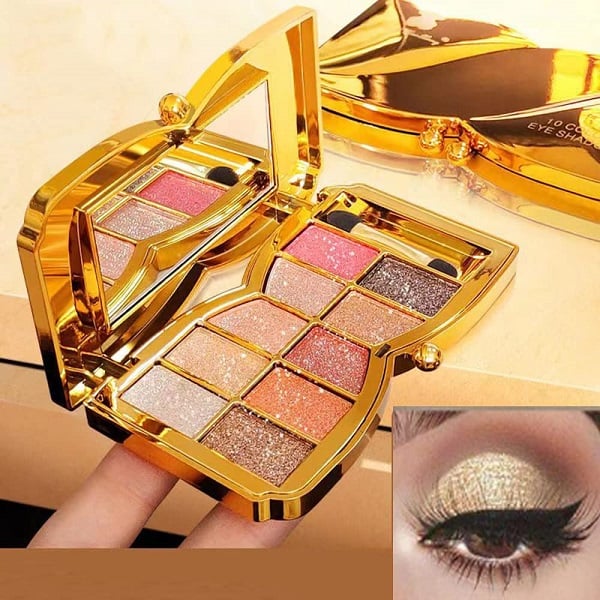 10-Kleurige Glitteroogschaduw Palet – Hoogglans Shimmer Poeder Make-up voor Glamoureuze Oogmake-up – Intense Pigmentatie | Sansoti