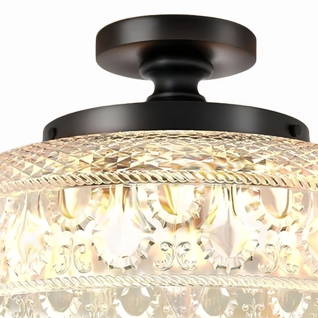 Geribbelde Glazen Plafondlamp met Metalen Armatuur – Minimalistische Verlichting voor Slaapkamer en Gang | Sansoti