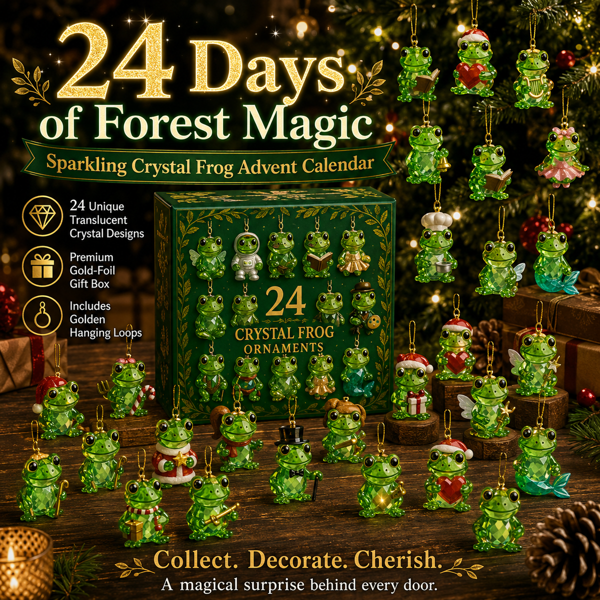 Advent calendar Frog Crystal with 24 Decorative Figurines for Nature Lovers Unique Christmas Gift Living Room | Sansoti