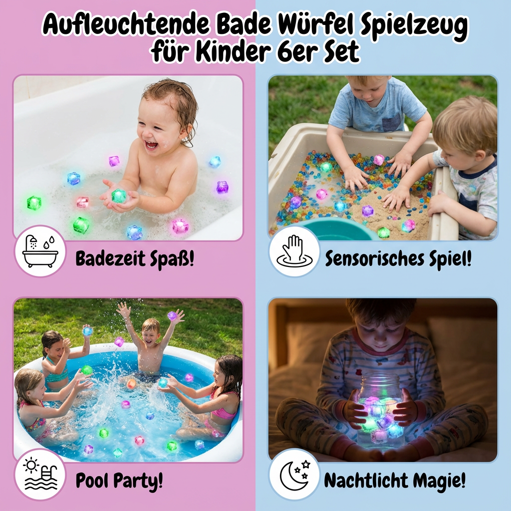 Lichtgevende Badkubus voor Kinderen 6-Delig Set – Watergeactiveerd Speelgoed | Sansoti