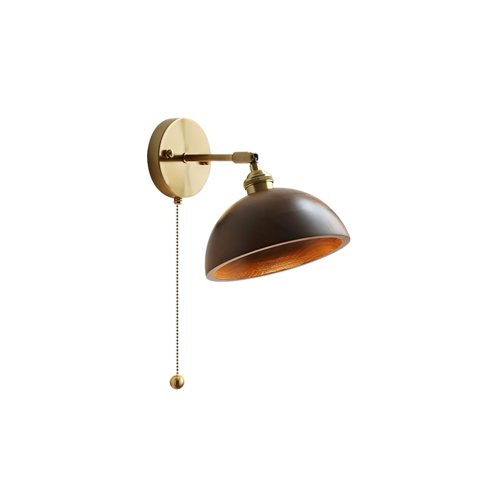 Vintage Wandlamp met Walnoothouten Kap en Messing Armatuur – Dubbele Schakelaar Design | Sansoti