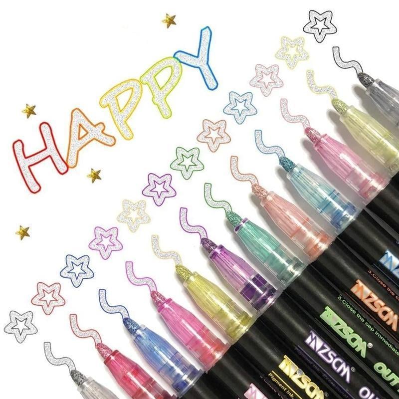 Metallic Stiften Set 12 Kleuren voor Papier Glas Kunststof Creatief Tekenen Knutselen DIY Projecten Hobby | Sansoti
