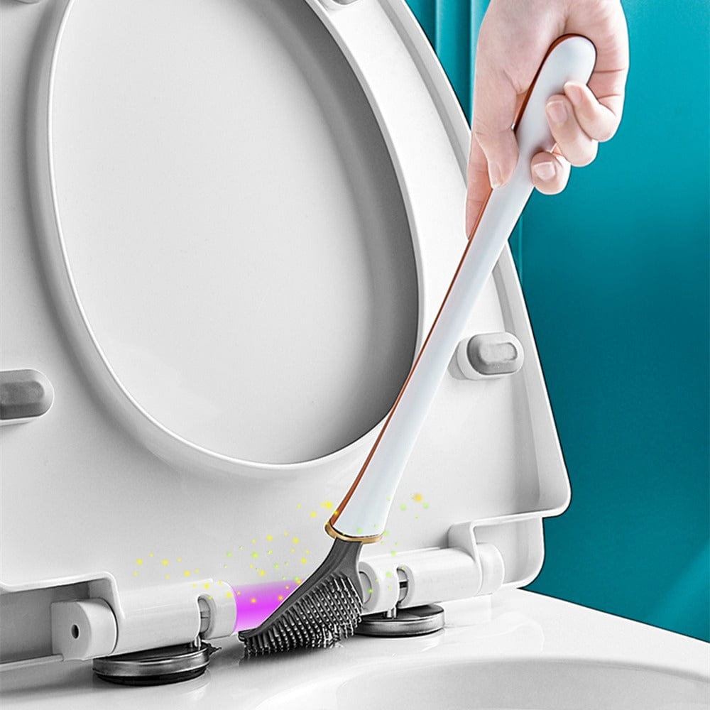 Siliconen Toiletborstel met Wandhouder - Moderne Hygiënische WC Borstel met Vlakke Kop - Beige Wit Groen - Badkameraccessoire met Drip Tray | Sansoti