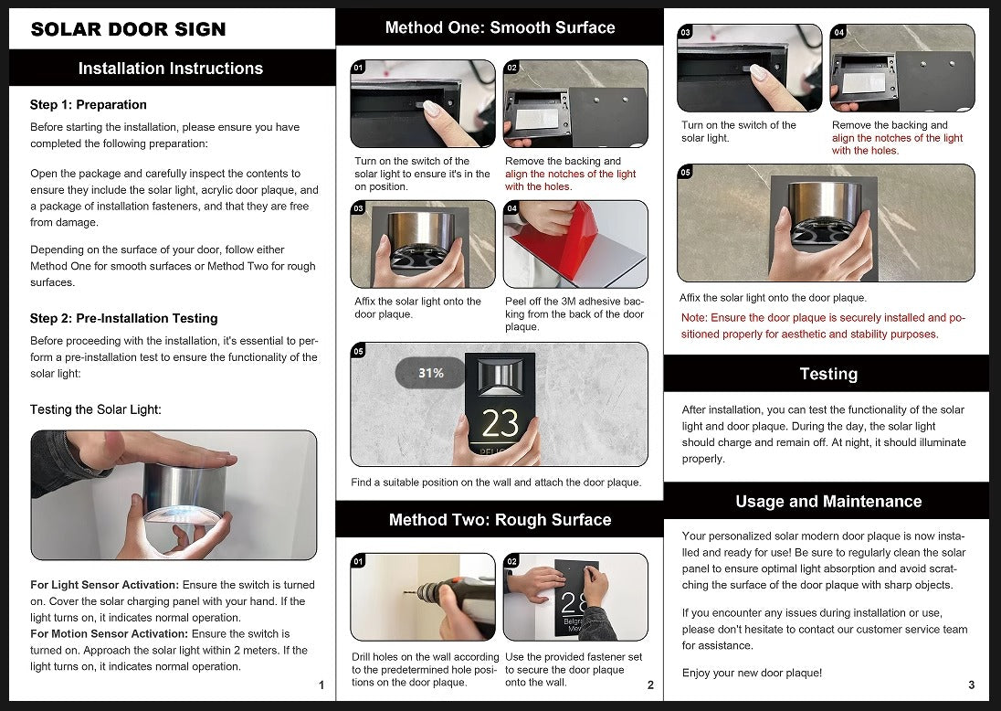 Op Zonne-energie Verlichte Huisnummer met Zwevend Effect Modern Acryl Naambord voor Buiten | Sansoti