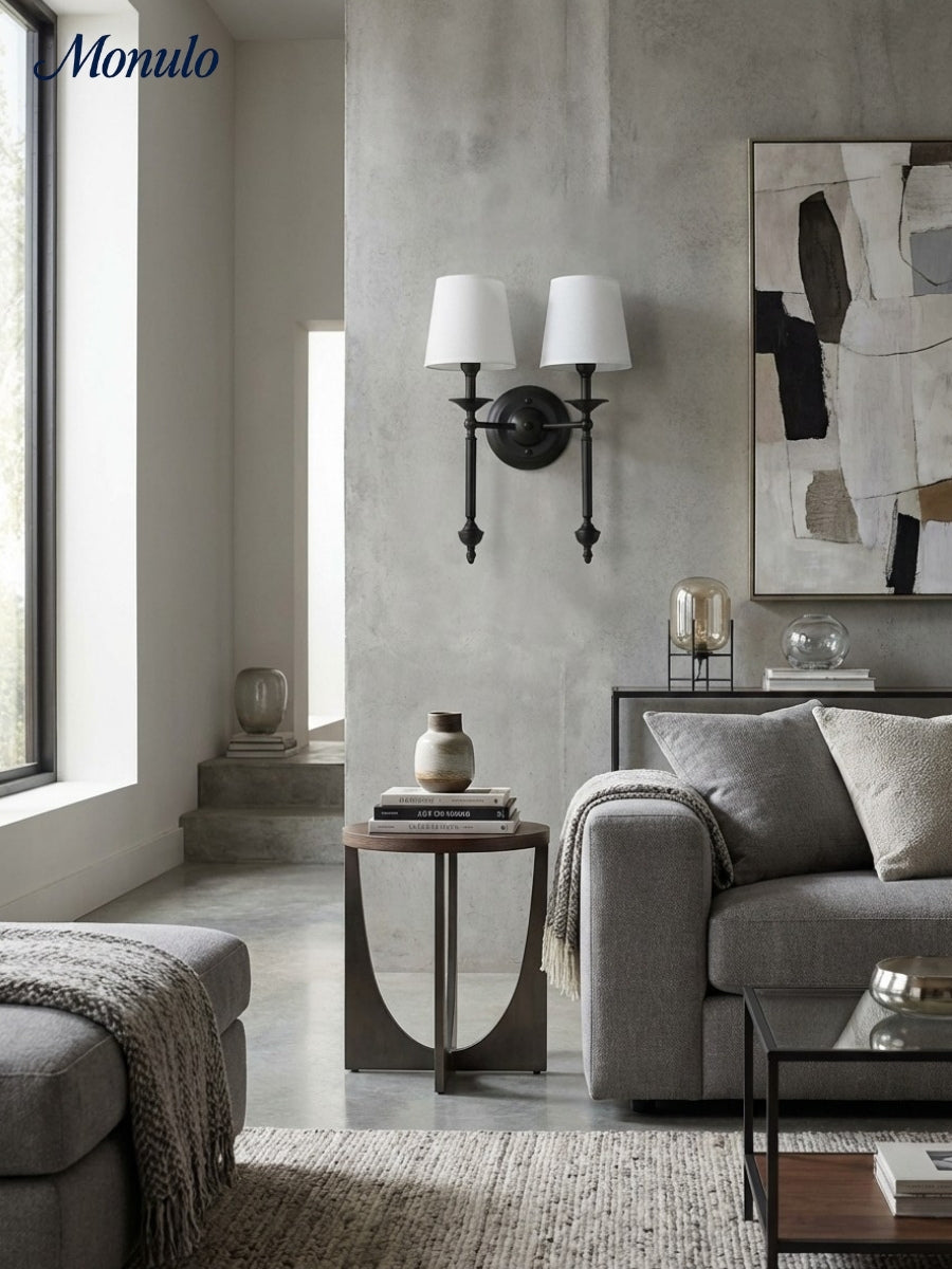 Stoffen Wandlamp met Vintage Koperen Afwerking – Sfeervolle Verlichting voor Hal, Slaapkamer en Woonkamer | Sansoti