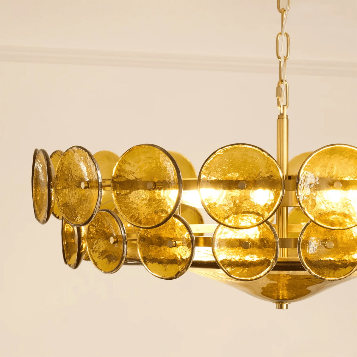 Runder Kronleuchter aus grünem Glas mit verstellbarer Kette, Deckenleuchte im skandinavischen Design für Wohnzimmer und Esszimmer | Sansoti