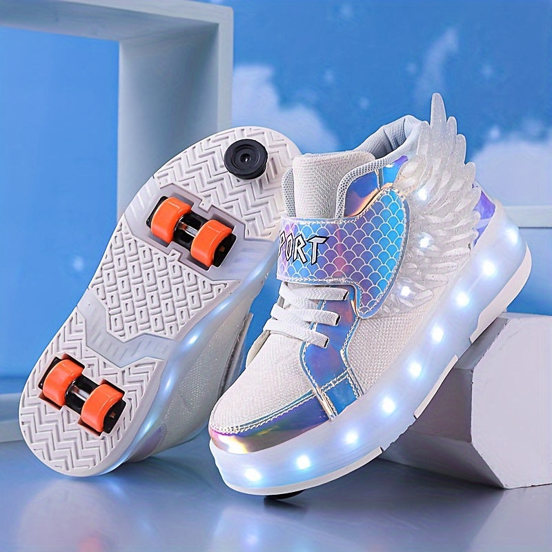 Lichtgevende Rolschaats Sneakers met Vleugels – USB Oplaadbaar voor Meisjes en Tieners | Sansoti