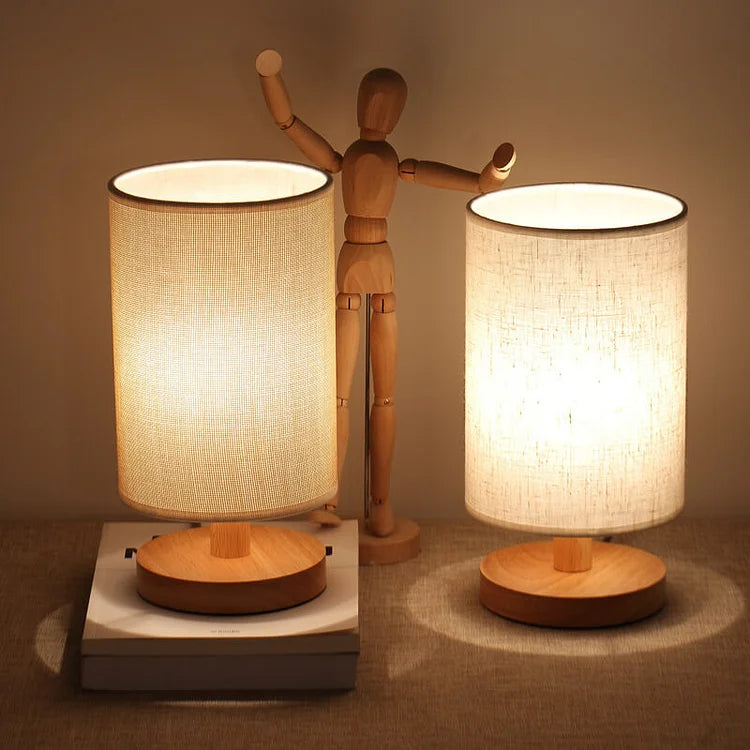 Organische Tafellamp Hout & Linnen – Dimbaar met Afstandsbediening & Touch | 3 Lichtkleuren | Sansoti