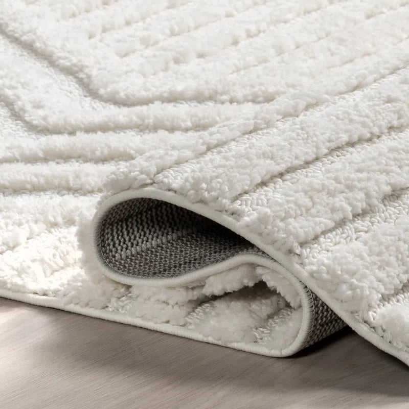 Tapis Japandi Poils Longs Géométrique Franges Crème Polypropylène Salon Chambre | Restfield