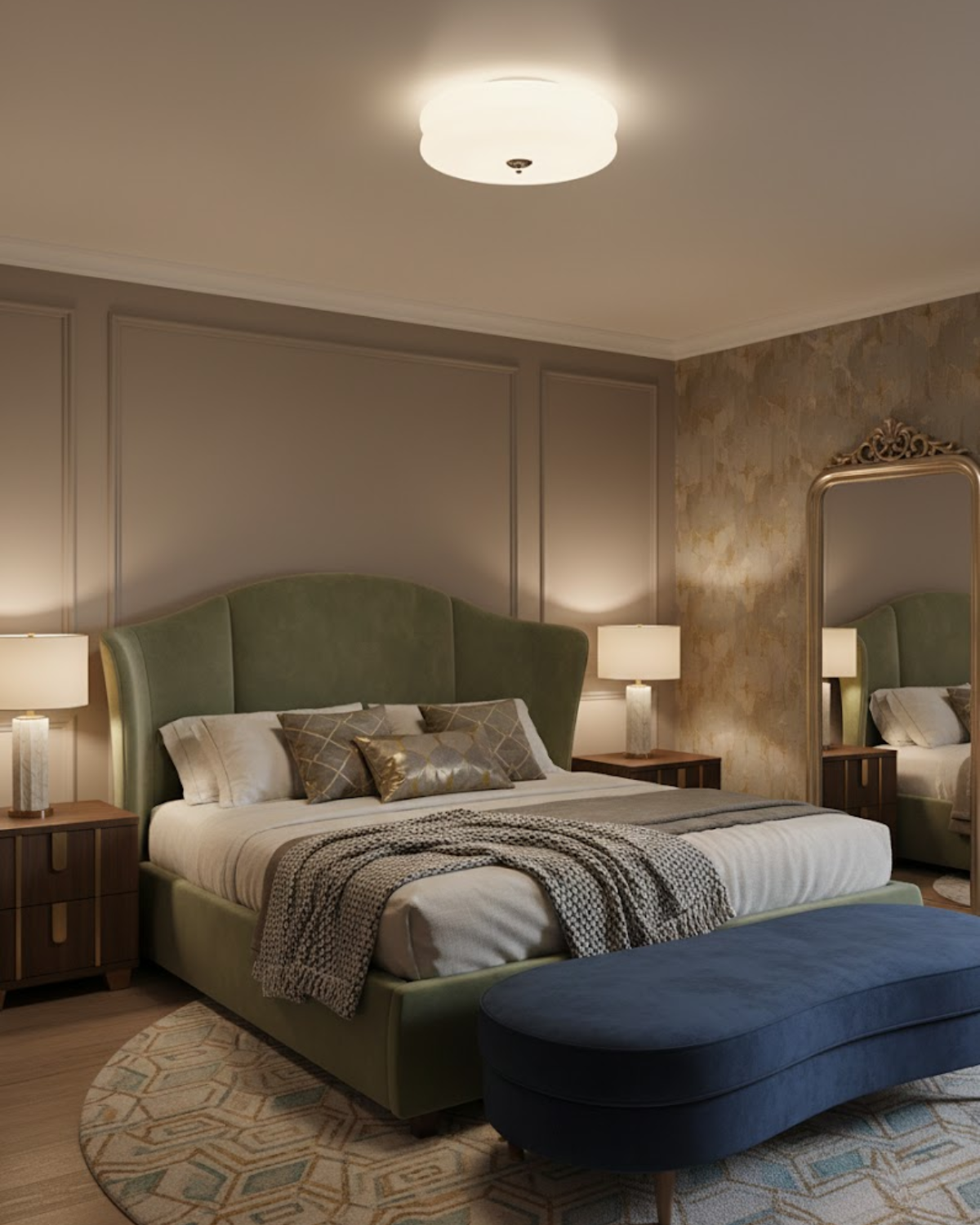Art Deco Plafondlamp In Beige Met Chroom Accent En Warme Sfeerverlichting | Sansoti