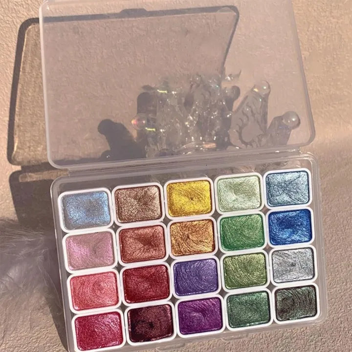 Metallic Aquarelverf Set 20 Kleuren 11.5x8.5cm Glimmer Goud Zilver Koper Bullet Journal Lettering Mandala Schilderen Kinderen | Sansoti