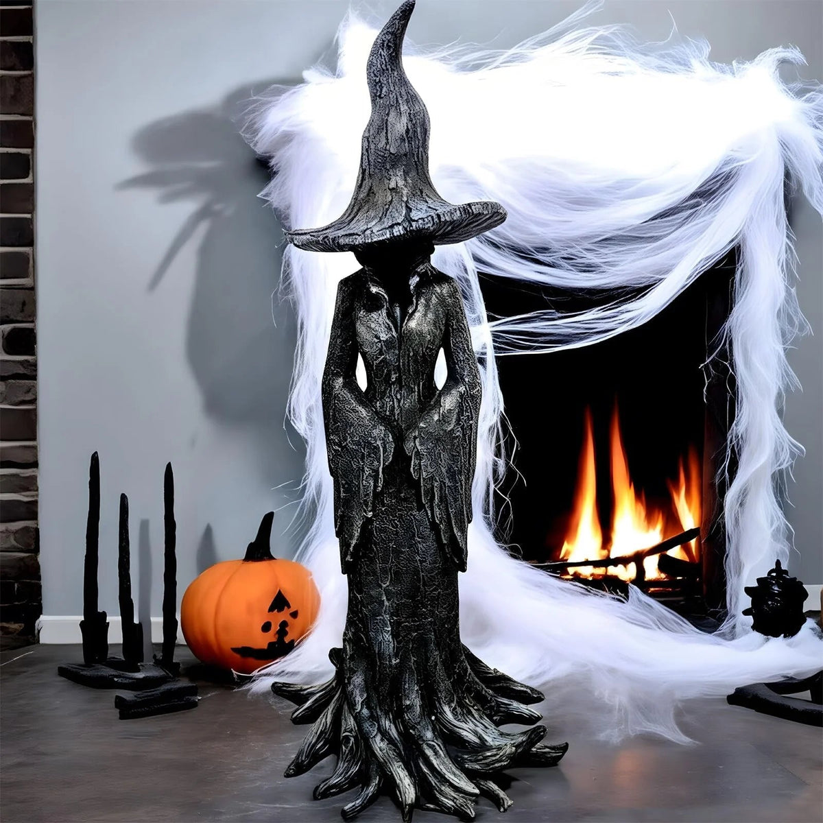 Gothic Witch Resin Sculpture - Mystical Wizard Figure Dark Fantasy Decoration for Living Room Office | Sansoti