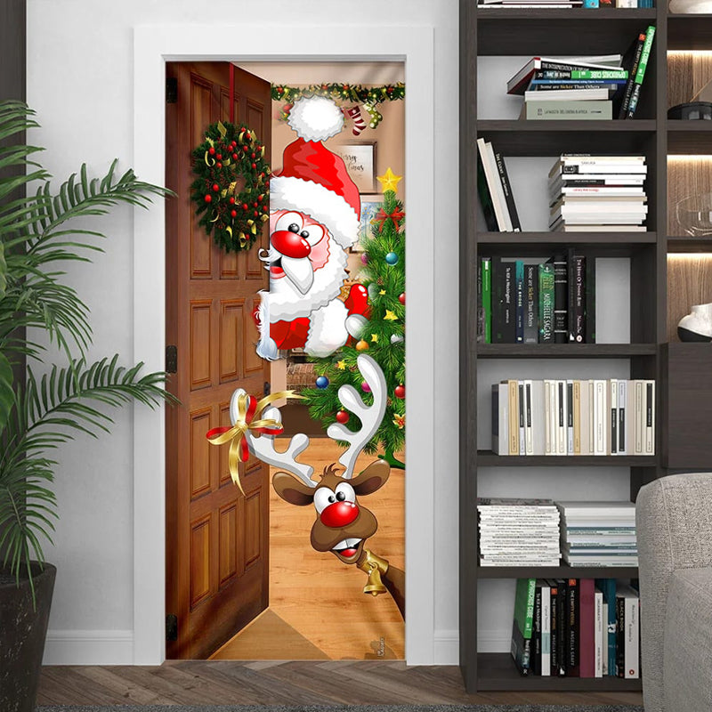 Kerstdeurposter Textiel 91x203 cm Feestelijke Thema's Herbruikbaar Duurzaam Voordeurversiering Kerstdecoratie | Sansoti