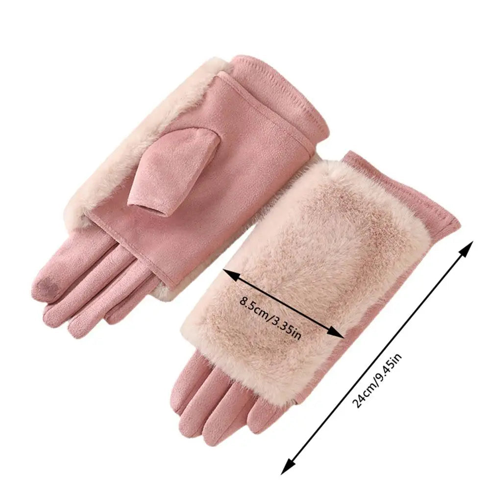 Suede Winter Gloves with Rabbit Fur Touchscreen Fingers Warm Unisex Elegant Gloves for Women and Men | Sansoti