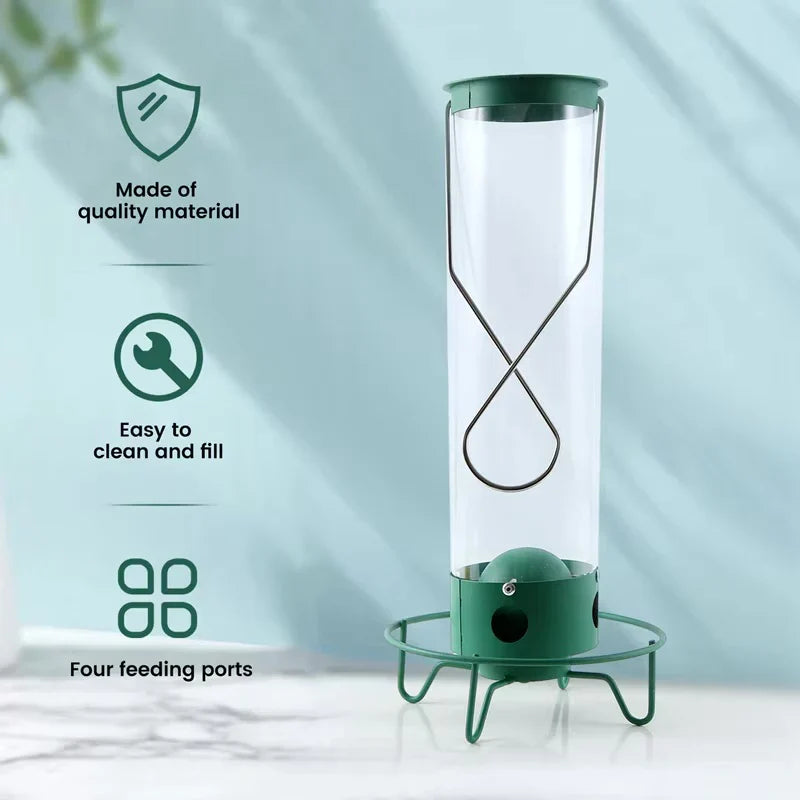 Bird Feeder Station with Rotating Perch and Four Feeding Ports for Wild Birds, Garden Birds, and Outdoor Birds | Sansoti
