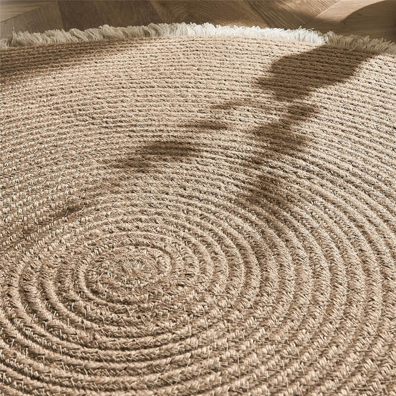 Braided Round Jute Rug Natural Fiber Reversible Beige Black 45-120cm Handmade Bohemian Style | Sansoti