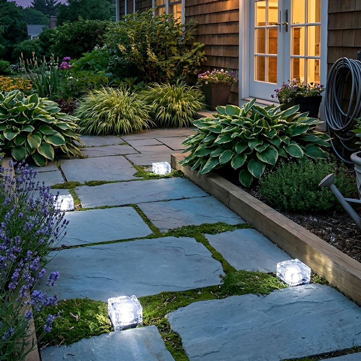 Square Ice Block Solar LED Garden Lighting Waterproof Lawn Pathway Light Modern Outdoor Lamp Patio | Sansoti