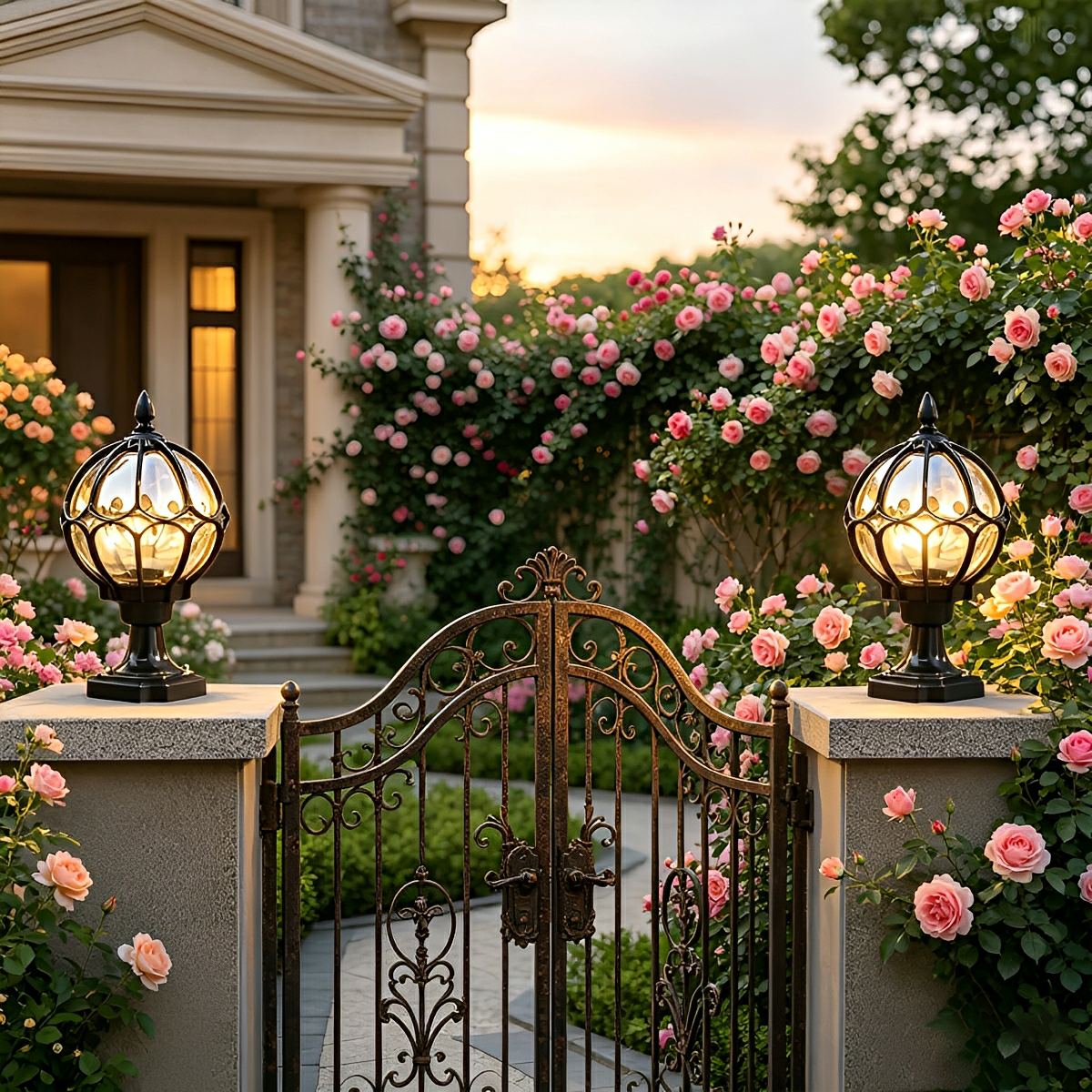 Glass Globe Garden Lamp Post Light with E27 Socket, Weatherproof, for Fences, Terraces, Driveways and Gardens, Atmospheric | Sansoti