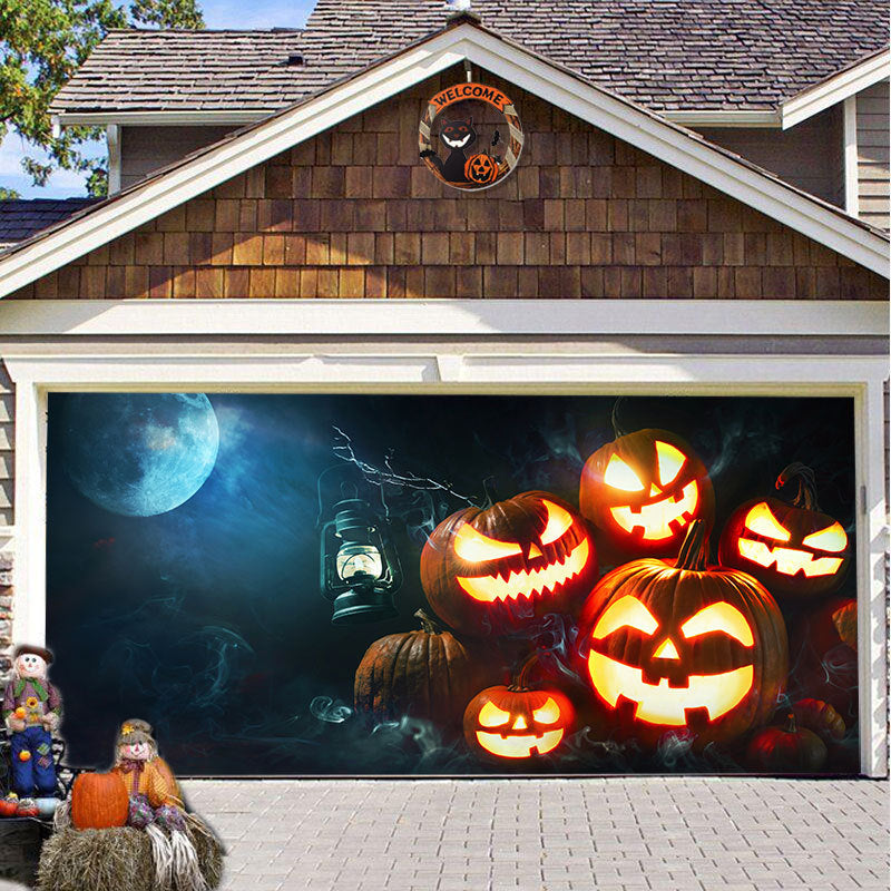 Halloween Garagedeur Decoratie Spookachtige Bedrukking Schaduwdoek Herbruikbaar Horror Sfeer Doek Waterdicht Buiten Feestversiering | Sansoti