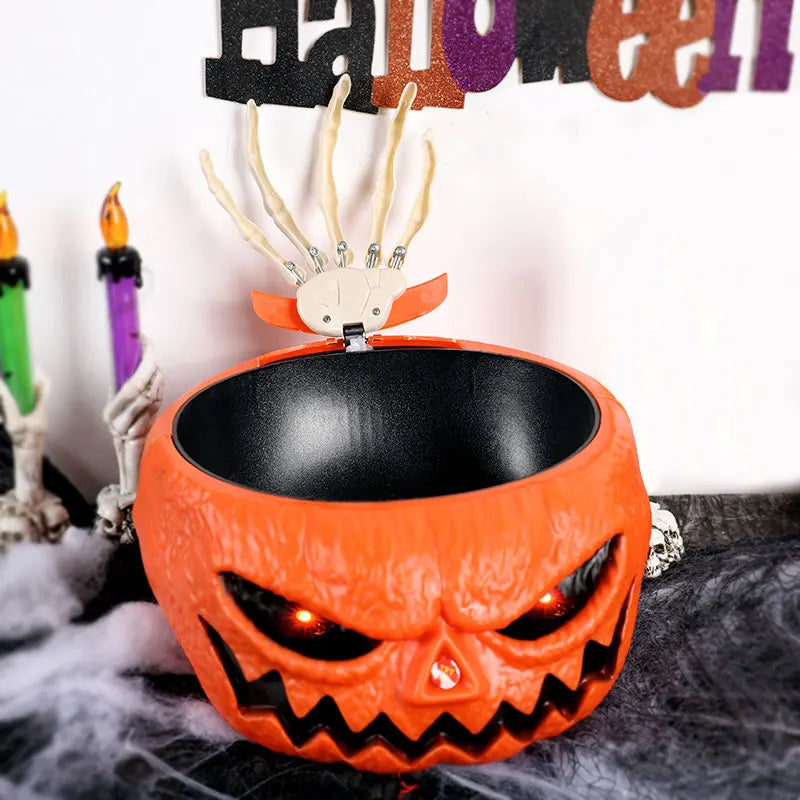 Interactieve Halloween Schaal Pompoen met LED-ogen Bewegende Hand Geluid Griezelgeluiden Feestdecoratie | Sansoti