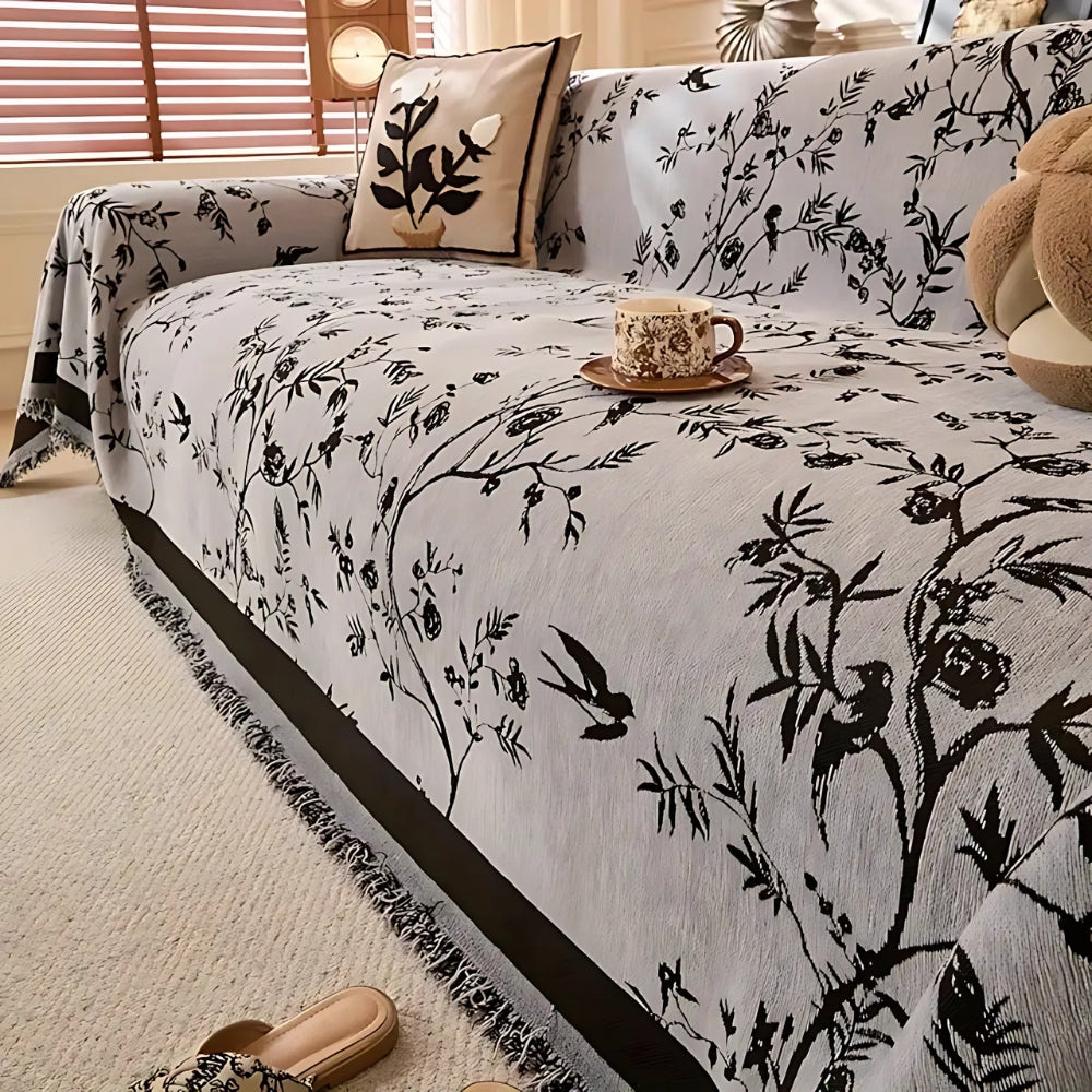 Premium Chenille Bankdeken met Bloemdessin en Kwastjes – Comfortabele Sofahoes voor Woonkamer en Lounge | Sansoti