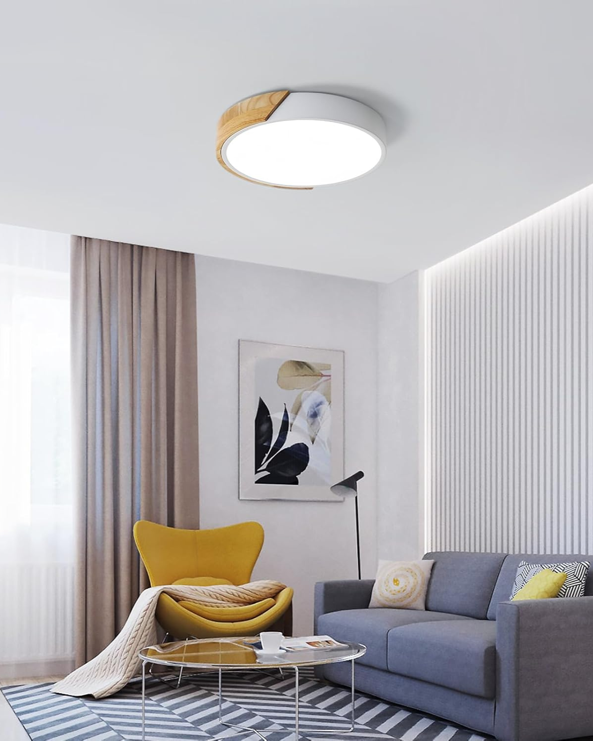 Moderne runde Deckenleuchte mit Holz-Akzent und LED-Beleuchtung – minimalistische Designlampe in 23 30 40 50 und 60 cm | Restfield