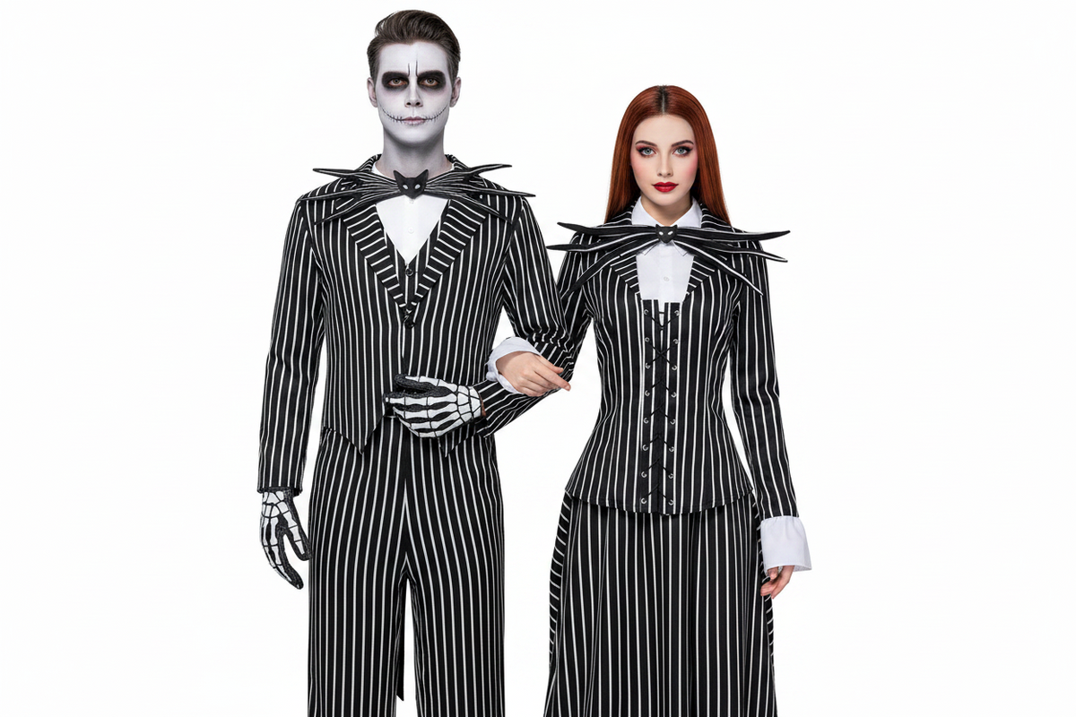 Striped Skeleton Costume with Mask Black-White Halloween Costume Carnival Party Dress-Up Clothing for Children | Sansoti
