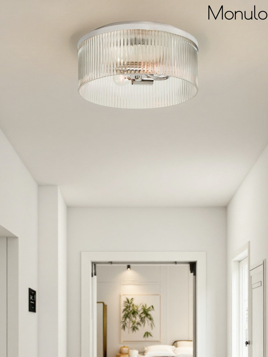 Geribbelde Glazen Plafondlamp Modern Laagbouw Ontwerp Slaapkamer Woonkamer Gang | Sansoti