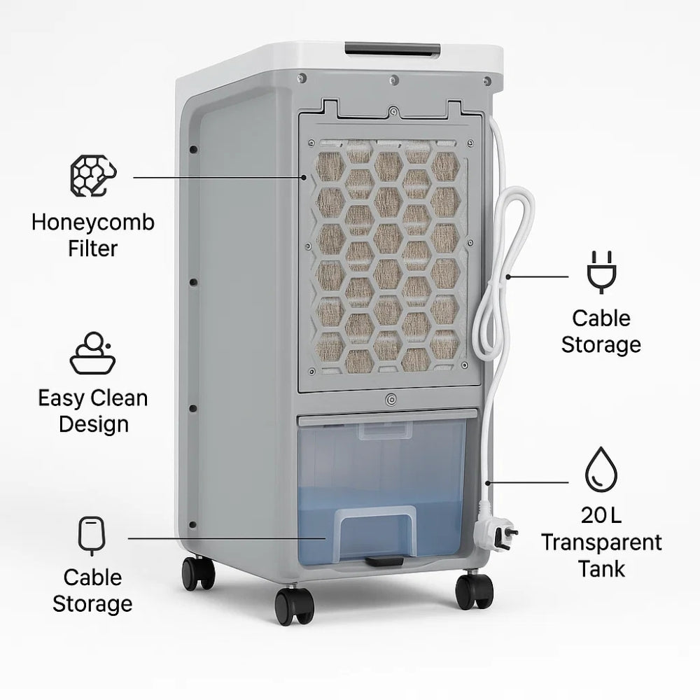 Draagbare Raambloze Aircooler met Afstandsbediening – 3-in-1 Luchtkoeler, Ventilator en Bevochtigingsfunctie voor Thuis en Kantoor | Sansoti
