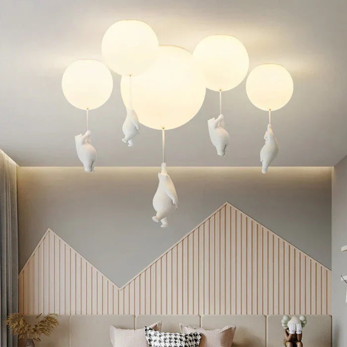 Kinderkamer hanglamp met beer en ballon, speelse plafondlamp met warm led licht voor slaapkamer en woonkamer | Sansoti