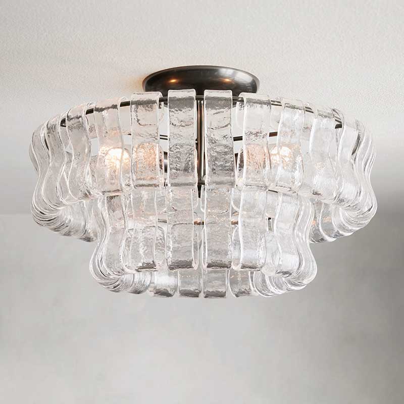 Textured Glass Ceiling Light Ø46cm Brass Bronze 3-Light Living Room Bedroom Dining Room Modern Design Lighting | Sansoti