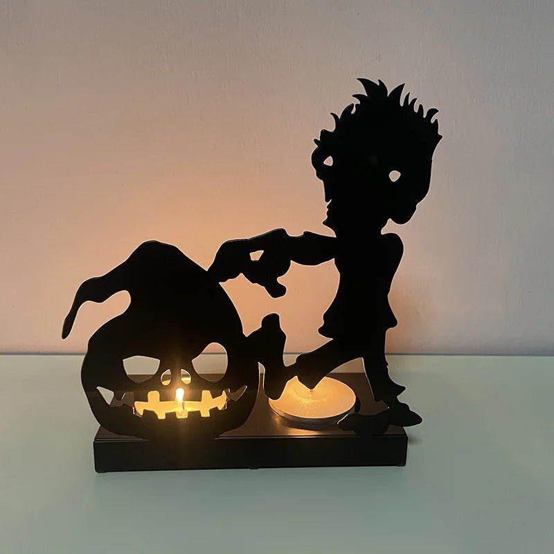 Gothic Black Metal Candlestick Halloween Decoration - Stylish Table Candlestick Spooky Atmosphere Candle Home Accessory | Sansoti