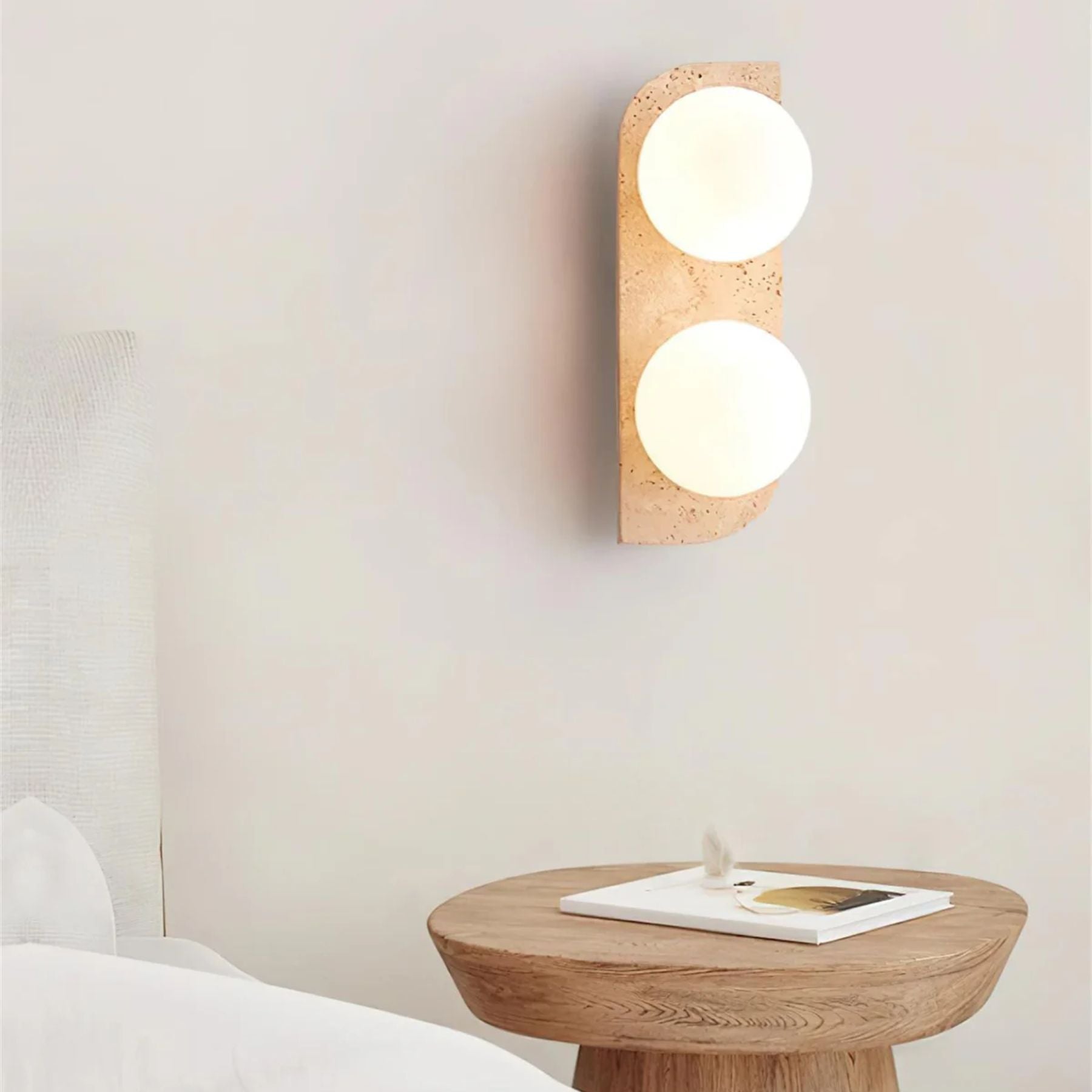 Wandleuchte Travertin G9 Glas Holz Beige Wohnzimmer Flur Badezimmer Minimalistische Wandleuchte Stimmungslicht Natürliches Design | Restfield