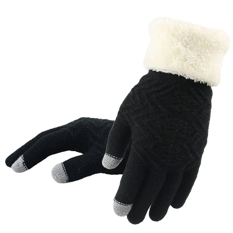 Touchscreen Gloves with Fleece Lining Windproof Knitted Winter Gloves One Size Warm Unisex | Sansoti