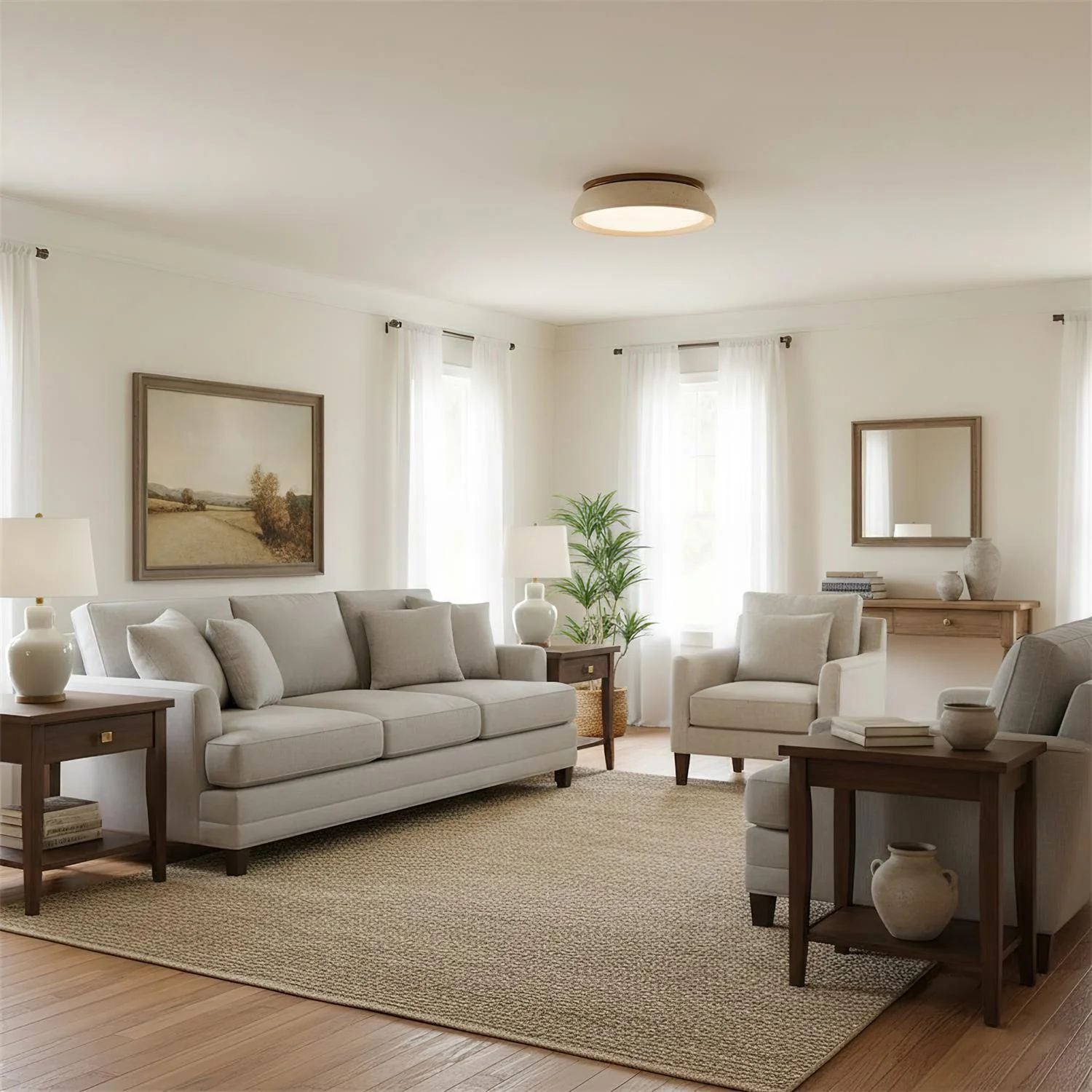Depiara Deckenleuchte Travertin Holz LED 3000K Beige Deckenbeleuchtung Wohnzimmer Schlafzimmer Flur Badezimmer modern minimalistisch | Restfield