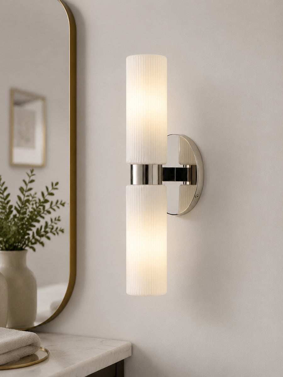 Wandlamp met dubbele geribbelde glazen buizen – hedendaagse wandverlichting voor hal en entree | Sansoti