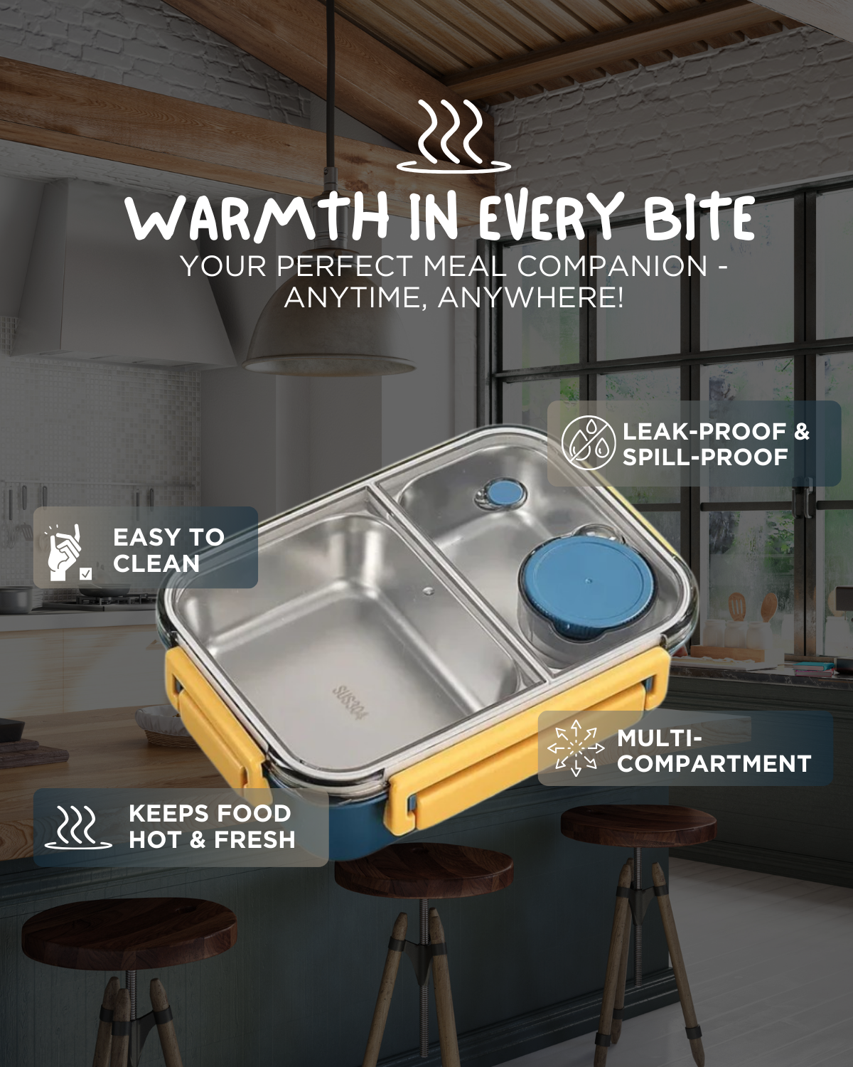 Geïsoleerde Lunchbox met Compartimenten - Warmhoudbakje voor Onderweg Groen Rood Blauw 2 of 3 Vakken - Premium Maaltijdcontainer Werk School Picknick | Sansoti