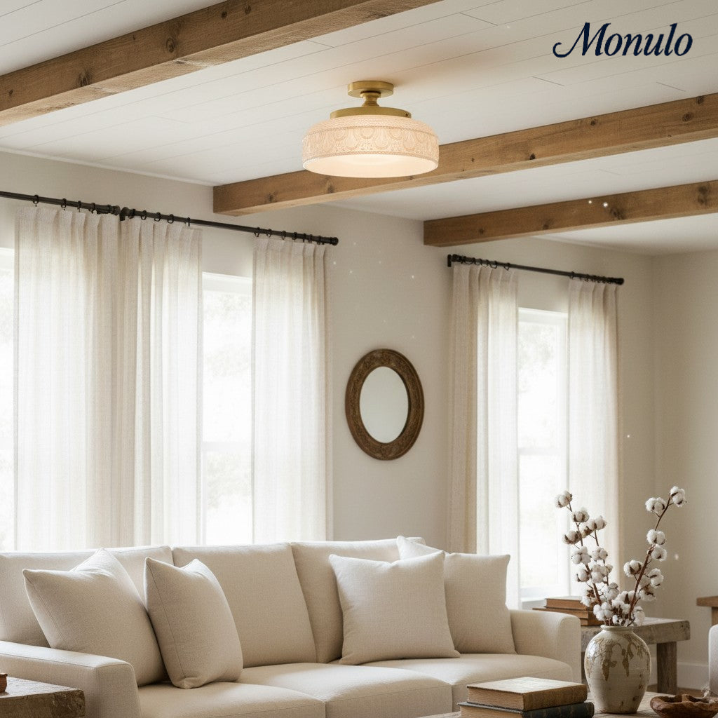 Geribbelde Glazen Plafondlamp met Metalen Armatuur – Minimalistische Verlichting voor Slaapkamer en Gang | Sansoti