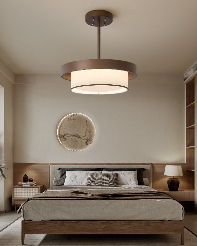 Gelaagde Hanglamp met Stoffen Ringen Brons Wit LED voor Eetkamer Entree Hoog Plafond Modern Scandinavisch | Sansoti