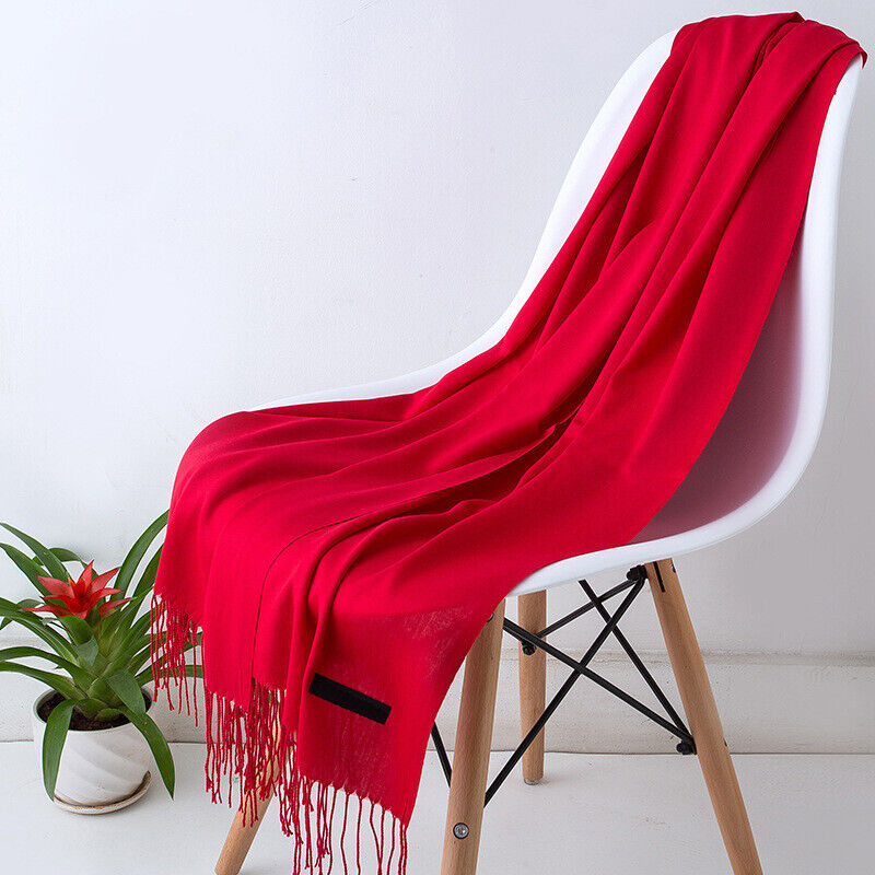 Écharpe en cachemire 200x70cm à franges, long châle, accessoire d’hiver chaud et confortable, couleurs unies, élégant | Sansoti