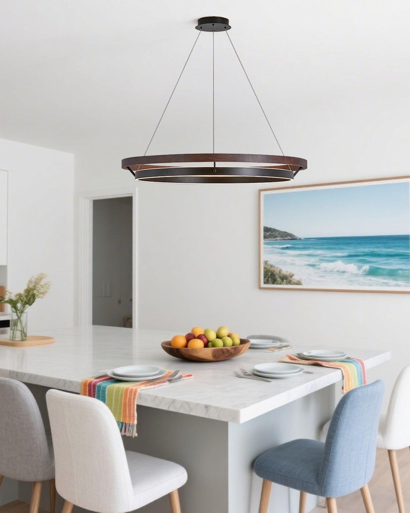 Holz-Ring-Kronleuchter LED Eingebaut Warmweiß Dimmbar Esszimmer Wohnzimmer Deckenlampe Modern Bauernhaus | Restfield