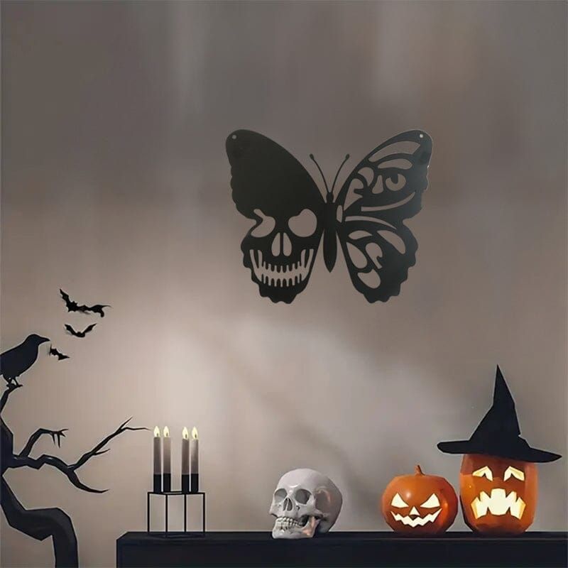 Metalen Vlinder Schedel Wanddecoratie 25x30cm Handgemaakt Gothic Art Mystiek Design Binnen Buiten Tuin | Sansoti