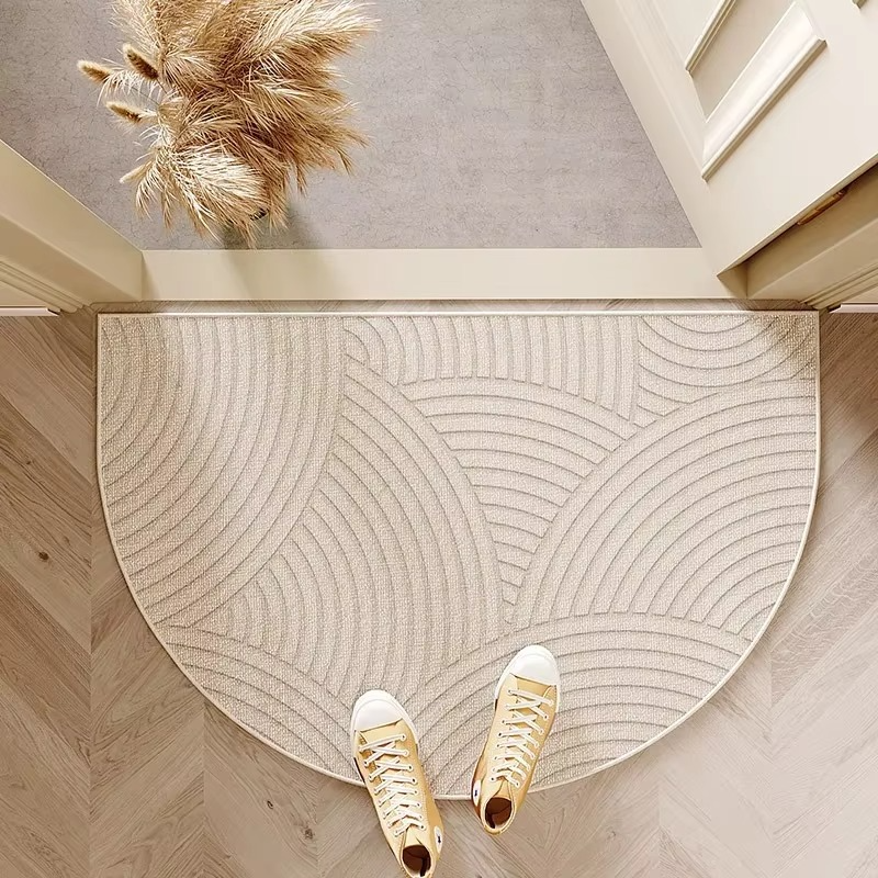 Halfronde Deurmat Buiten 60x90 cm Gestreept Antislip Voordeurmat Binnen Entree Terras Drempel Velvet Weerbestendig | Sansoti