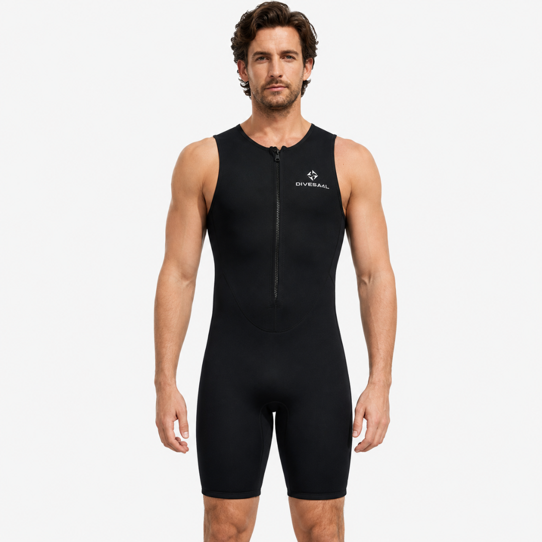 Ärmelloser Shorty-Neoprenanzug 2 mm für Wärme beim Schwimmen, Surfen, Schnorcheln und Tauchen in gemäßigten Gewässern | Sansoti