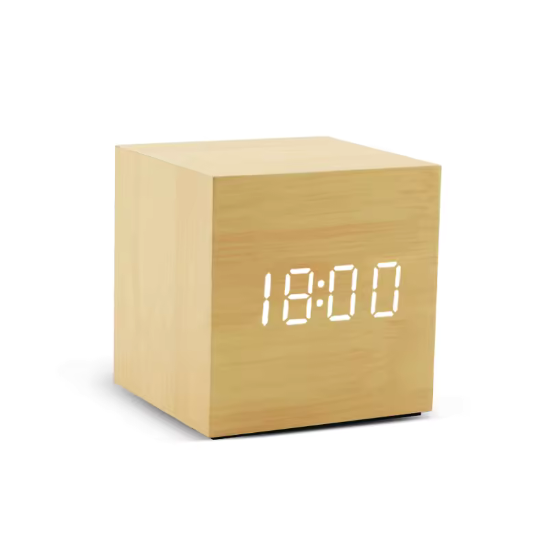 Digitale Wekker met LED-Lichtsensor en Stemactivatie – Compacte Kubusvorm met Multifunctioneel Display | Sansoti