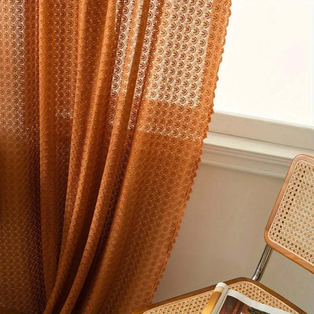 Gehaakte Gordijn Amber 150x99cm Bohemian Stijl Lichtfilterend Decoratief Raamgordijn Microvezel | Sansoti
